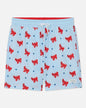 Light blue bathing suit with red lobster goat pattern and white drawstring on a white background