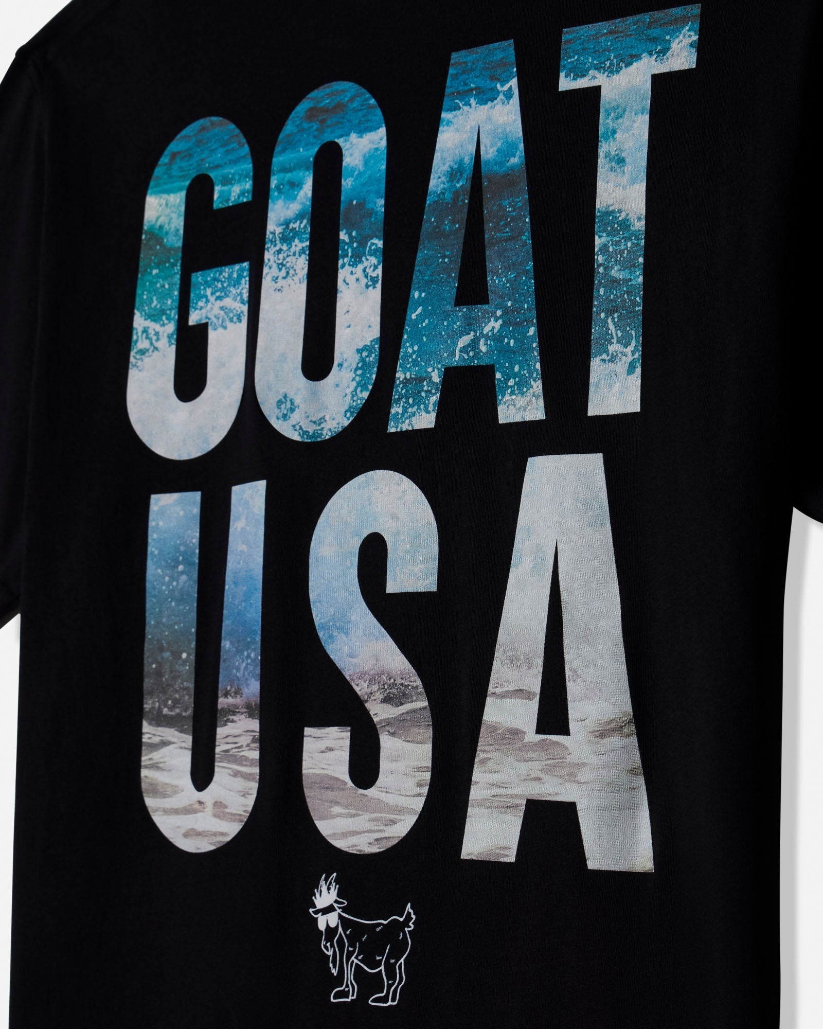 Black t-shirt with 'GOAT USA' text