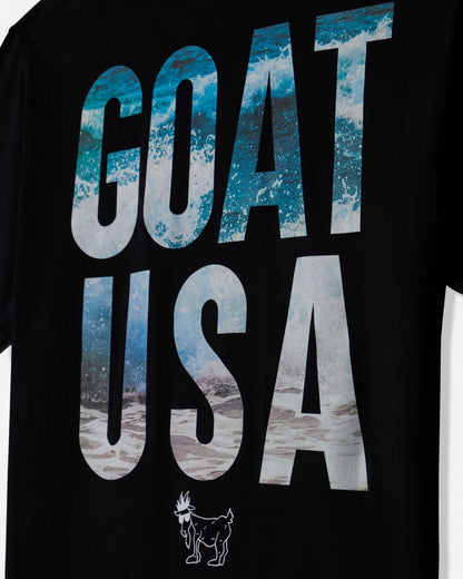 Black t-shirt with 'GOAT USA' text