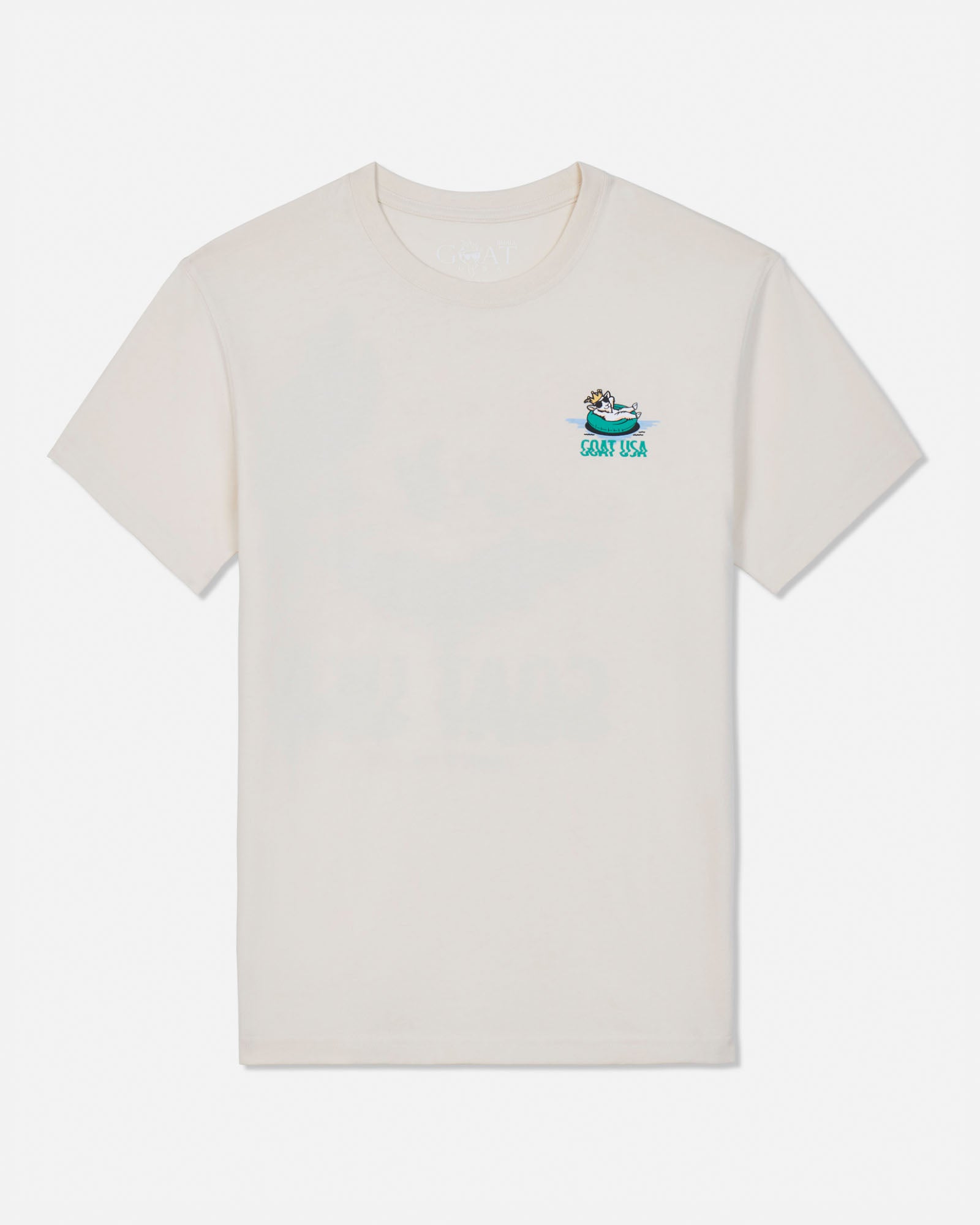 Beige t-shirt with a small graphic on a white background