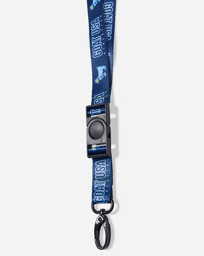 Close-up of navy GOAT USA Athletics Lanyard