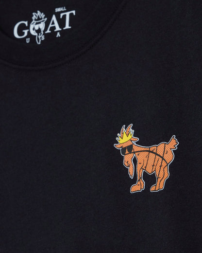 Black t-shirt with a goat graphic and 'GOAT USA' text on a black background