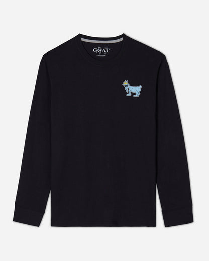 (Front)Black long sleeve with blue goat logo#color_black