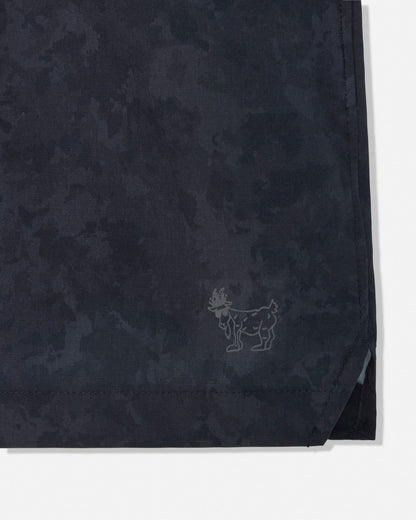 Black fabric with a subtle pattern and a logo on a white background#color_black-camo