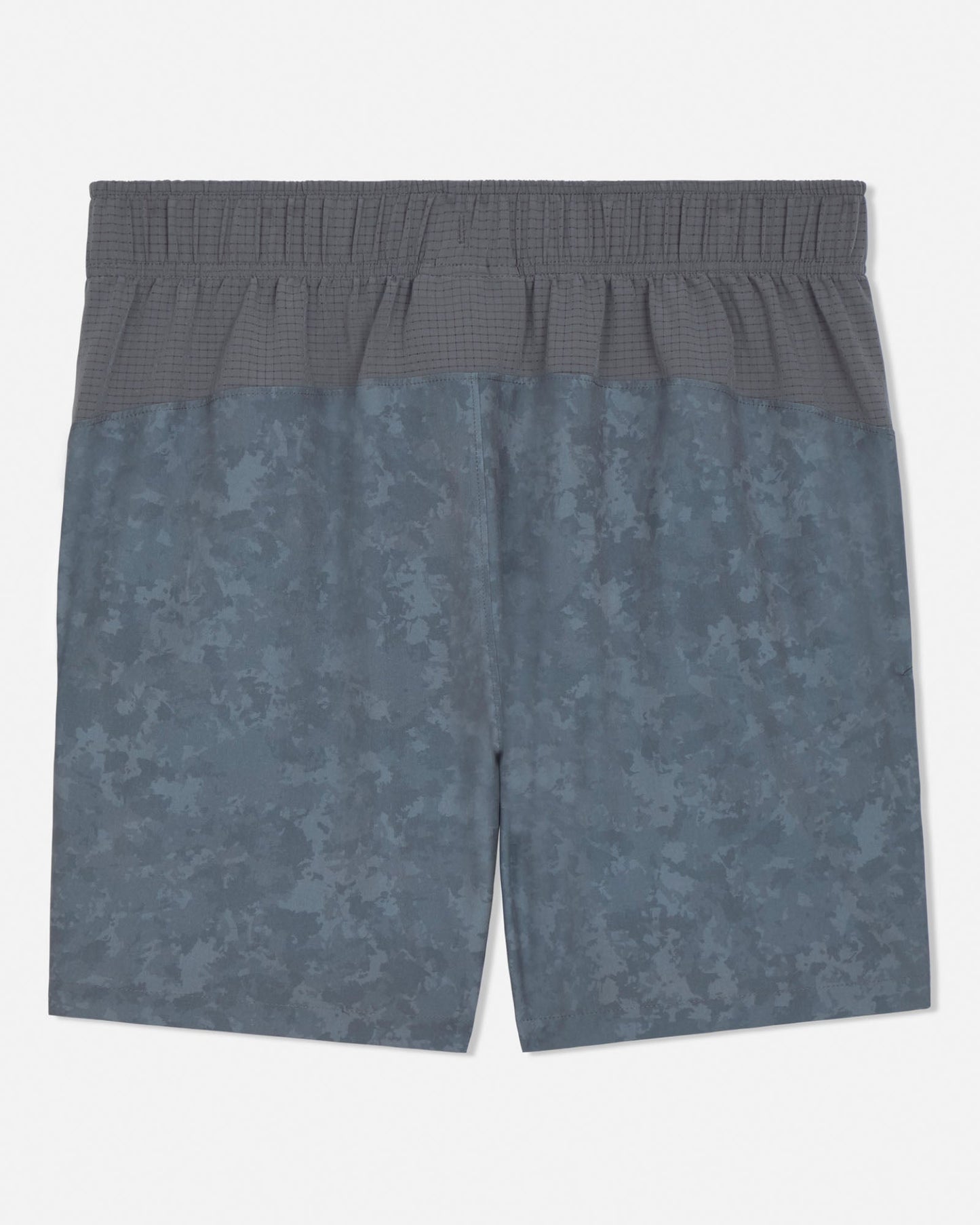 Gray patterned shorts with gray waistband on a white background#color_storm-gray-camo