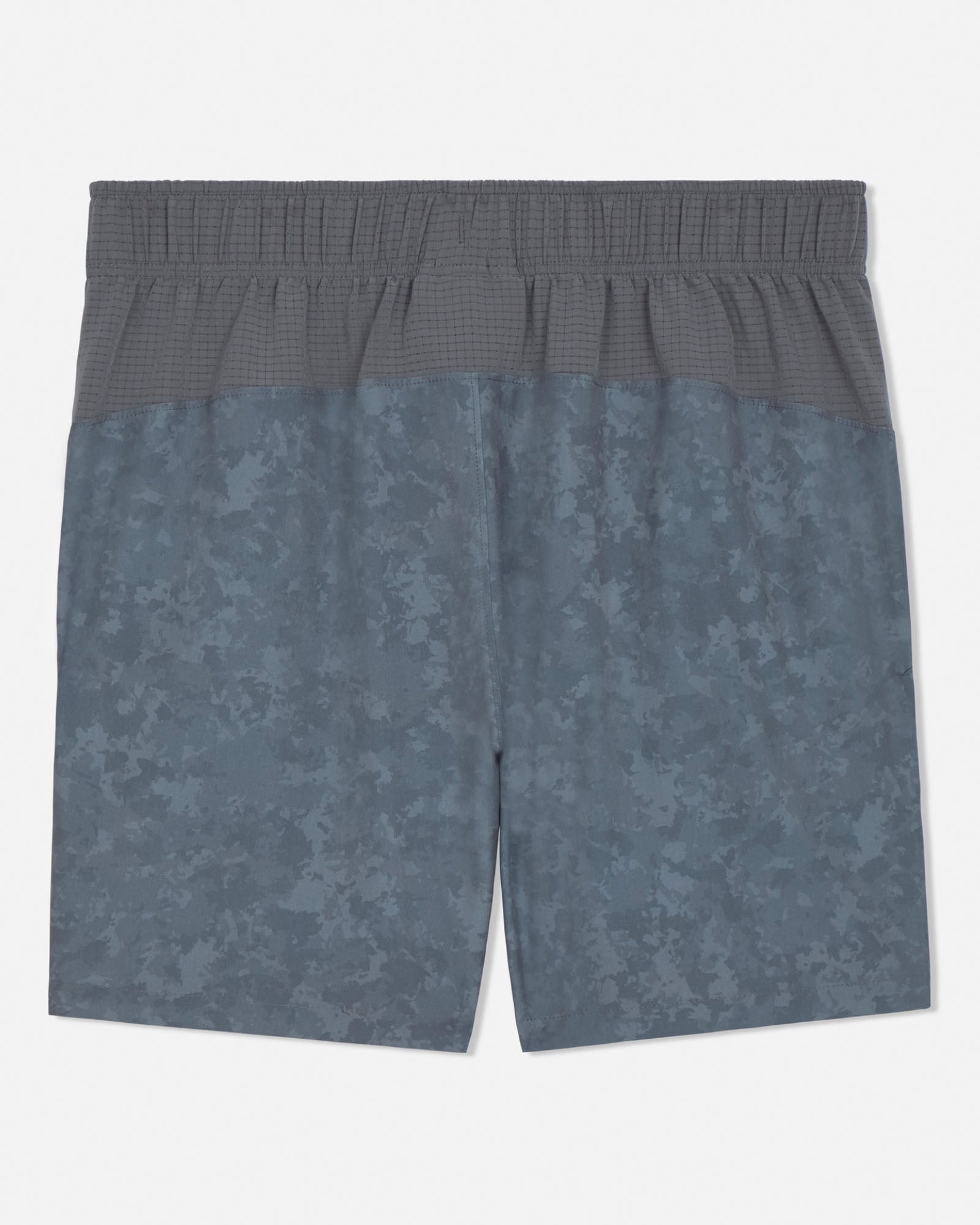 Gray patterned shorts with gray waistband on a white background#color_storm-gray-camo