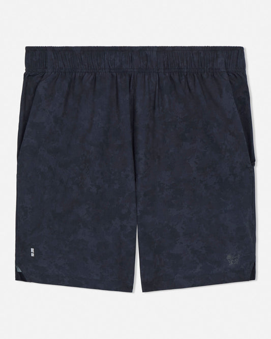 Black camo shorts with a subtle pattern on a white background#color_black-camo