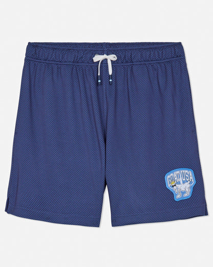 Front of navy men's dot mesh shorts#color_navy