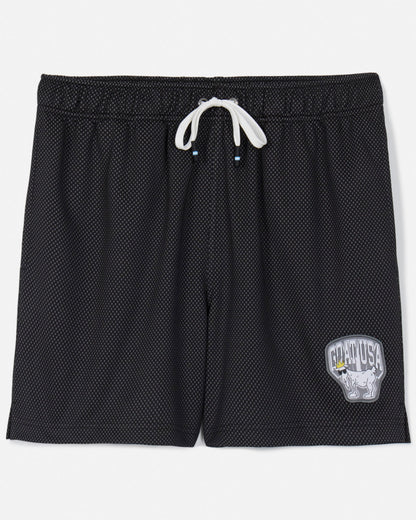 Front of black men's dot mesh shorts#color_black