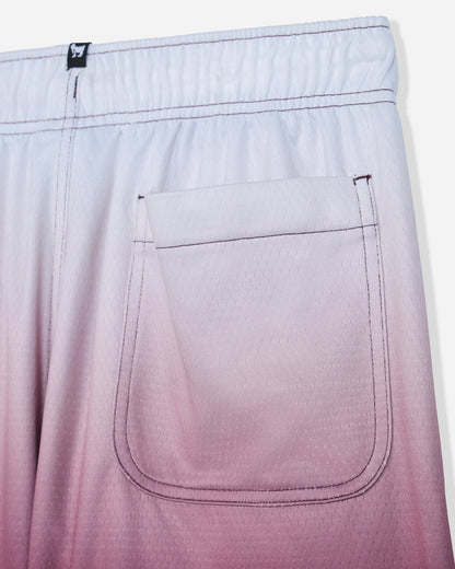 Close-up of back pocket on maroon fade mesh shorts#color_windsor-wine