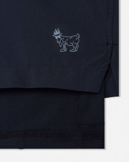 Black shorts with a small logo on a white background#color_black