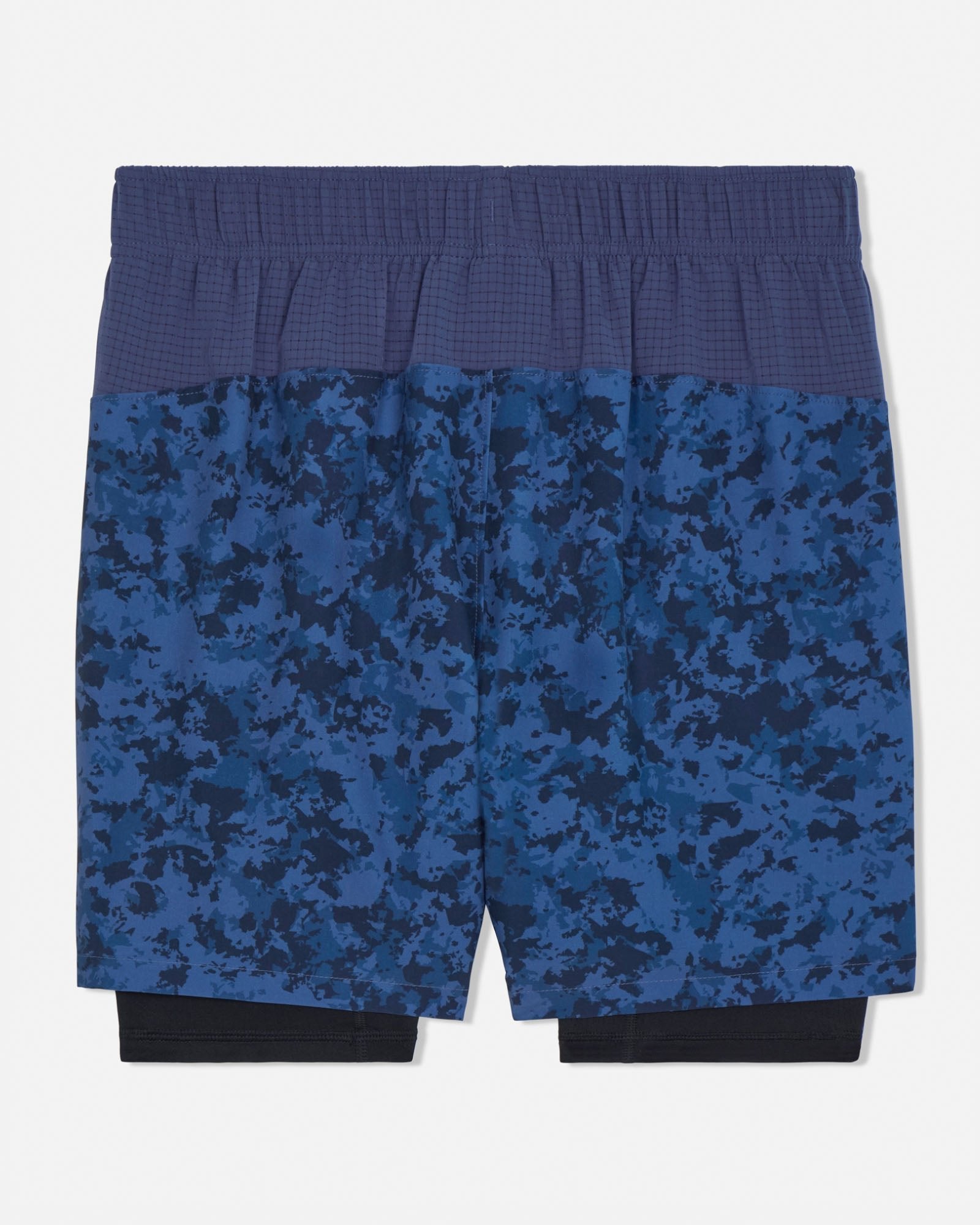 Blue camouflage shorts on a white background#color_navy-camo
