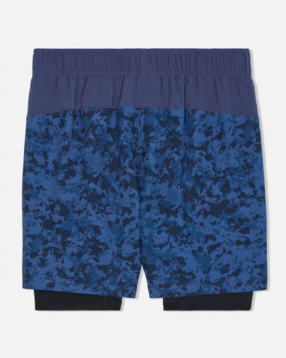 Blue camouflage shorts on a white background#color_navy-camo