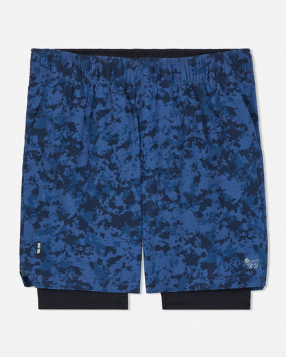 Blue camouflage shorts on a white background#color_navy-camo