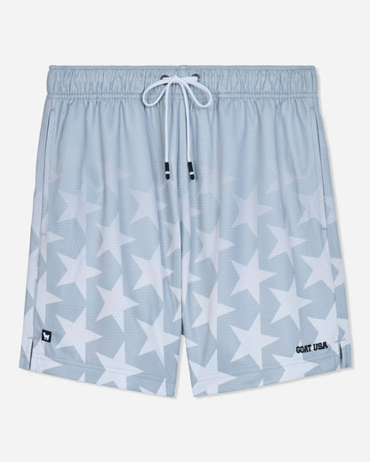 Front of gray mesh shorts with a star pattern#color_gray