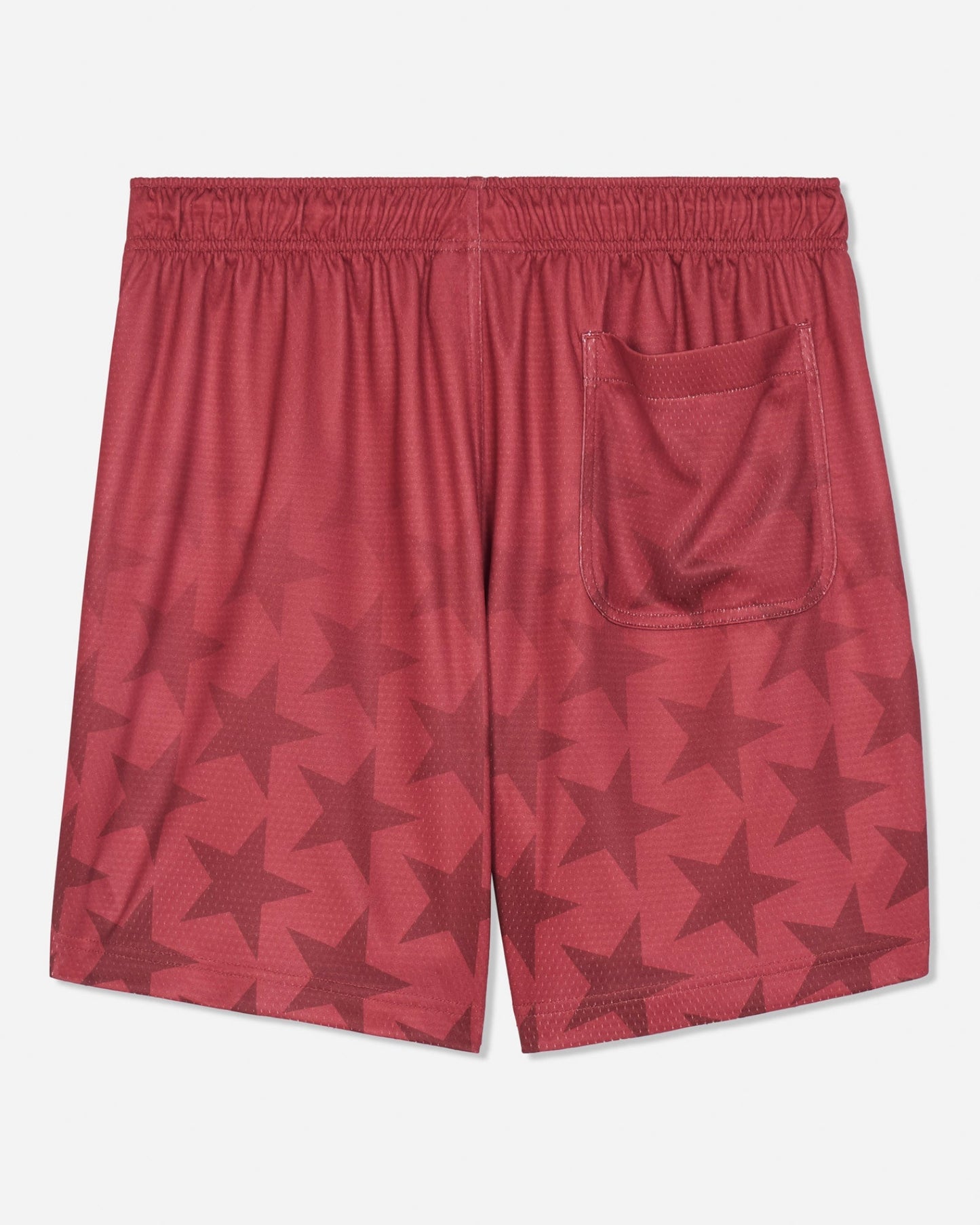 Back of red mesh shorts with a star pattern#color_tomato