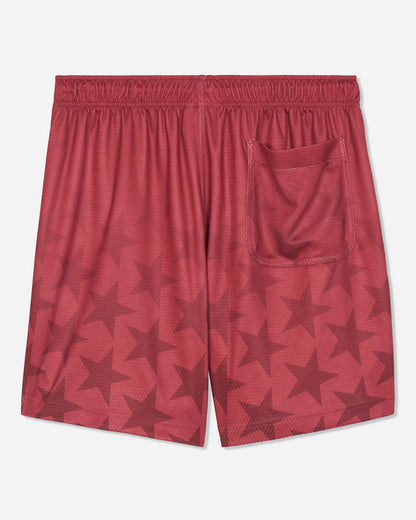 Back of red mesh shorts with a star pattern#color_tomato