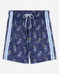 Front of navy mesh shorts with blue goat and hockey design