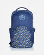 Front of navy backpack with all-over-goat pattern