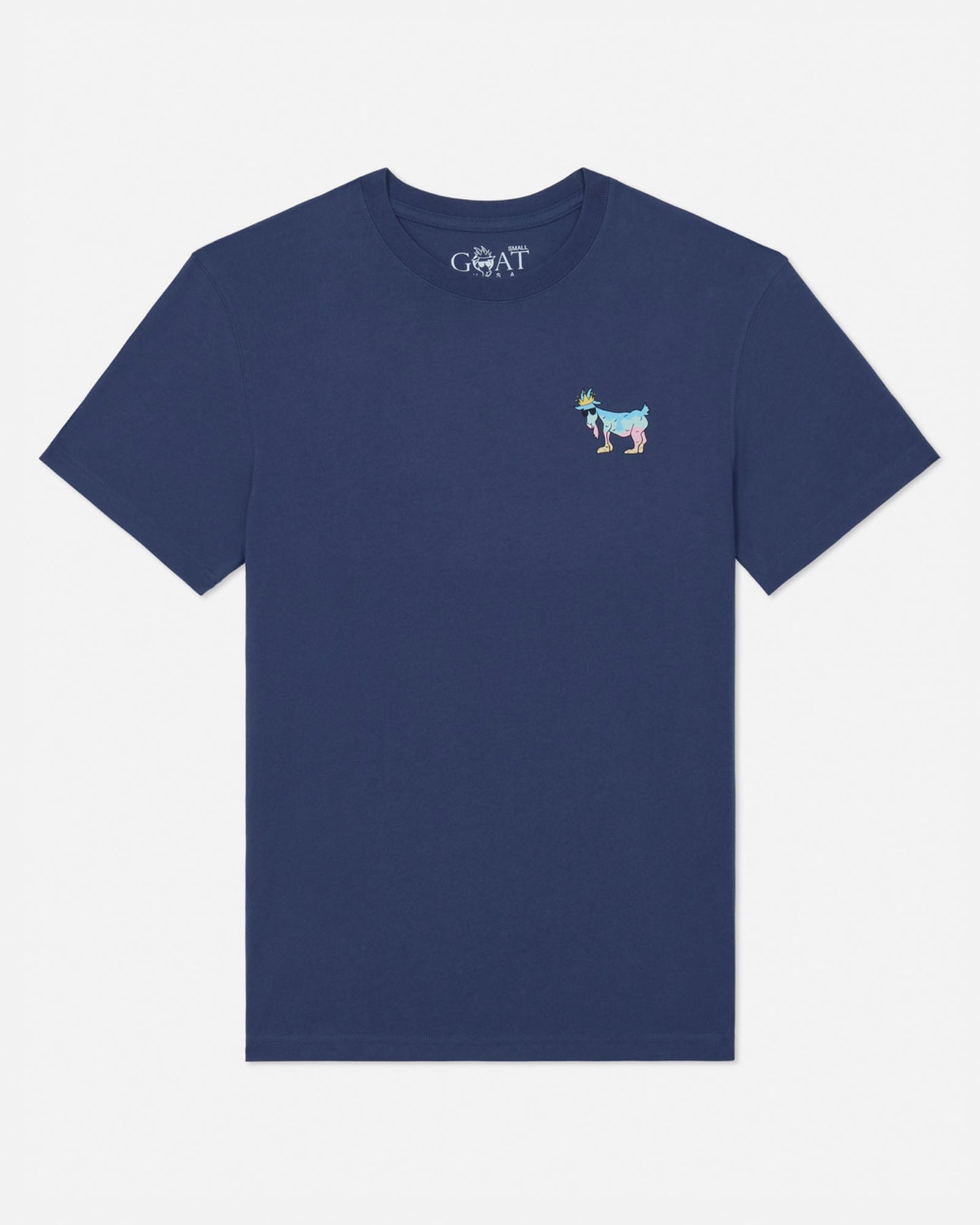 Blue t-shirt with ice cream goat logo