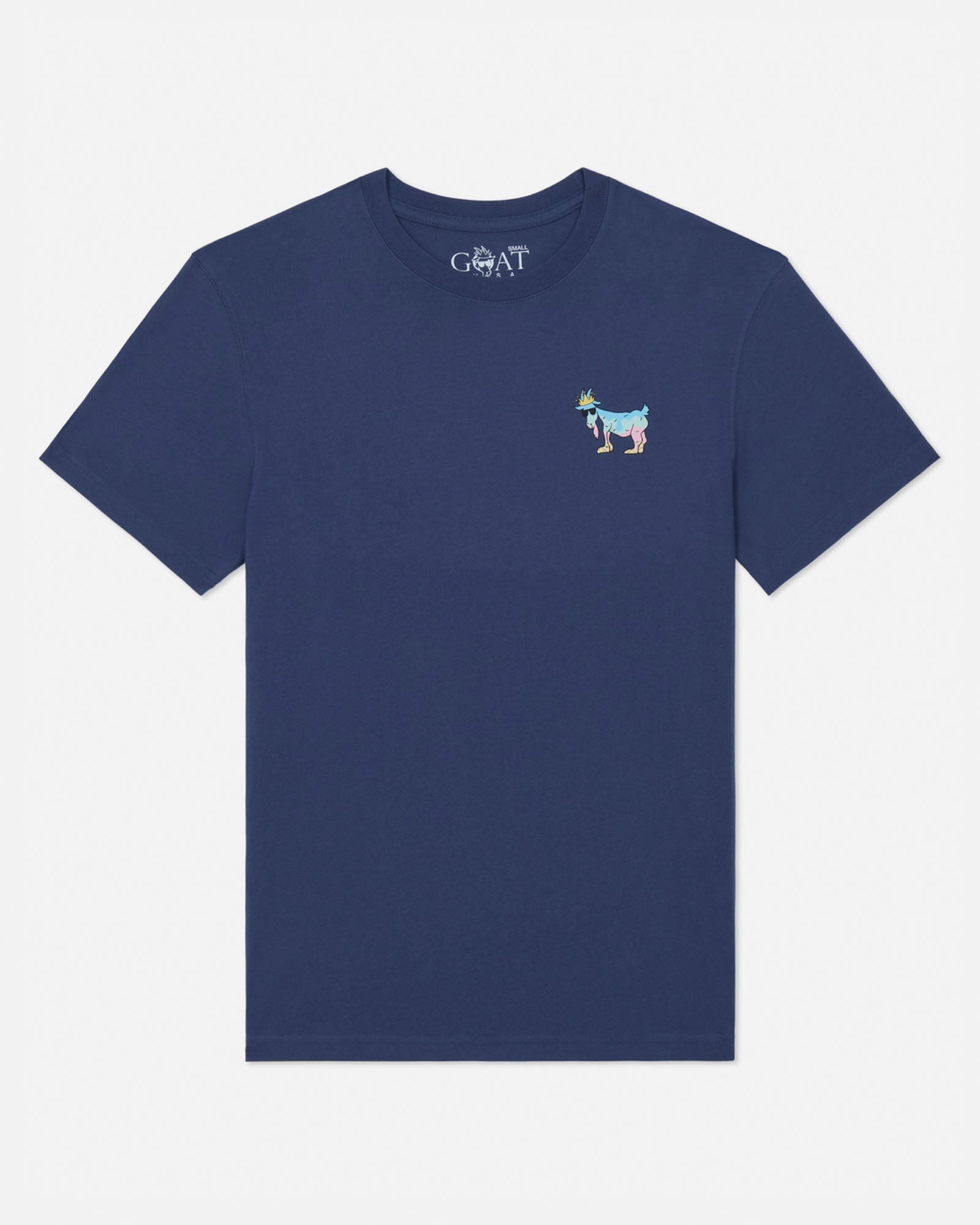 Blue t-shirt with ice cream goat logo