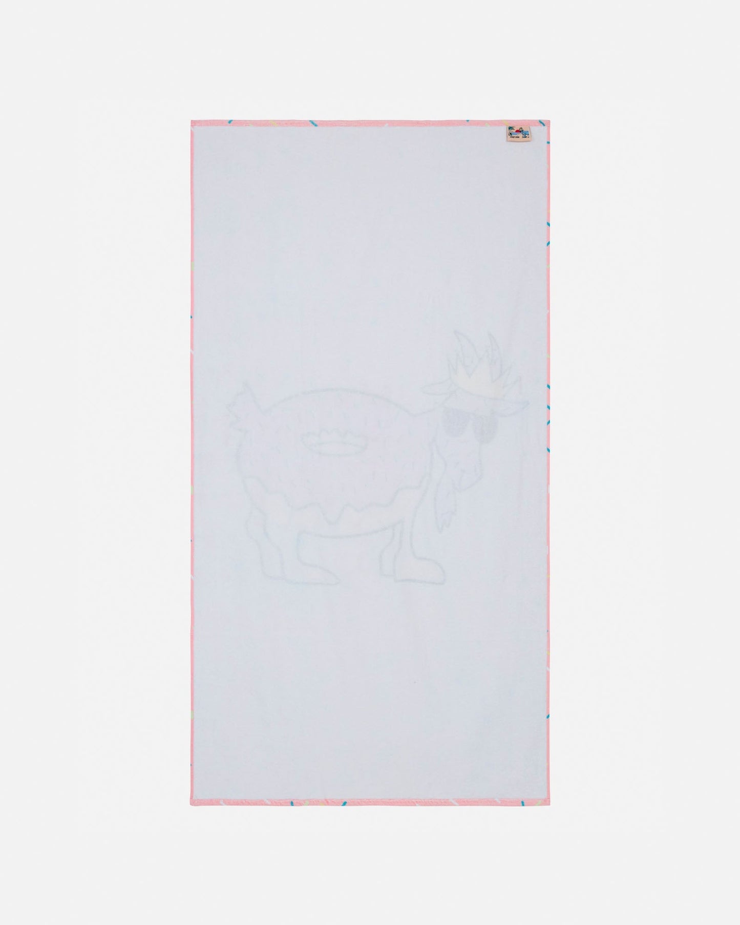 Back of towel with pink border on a white background