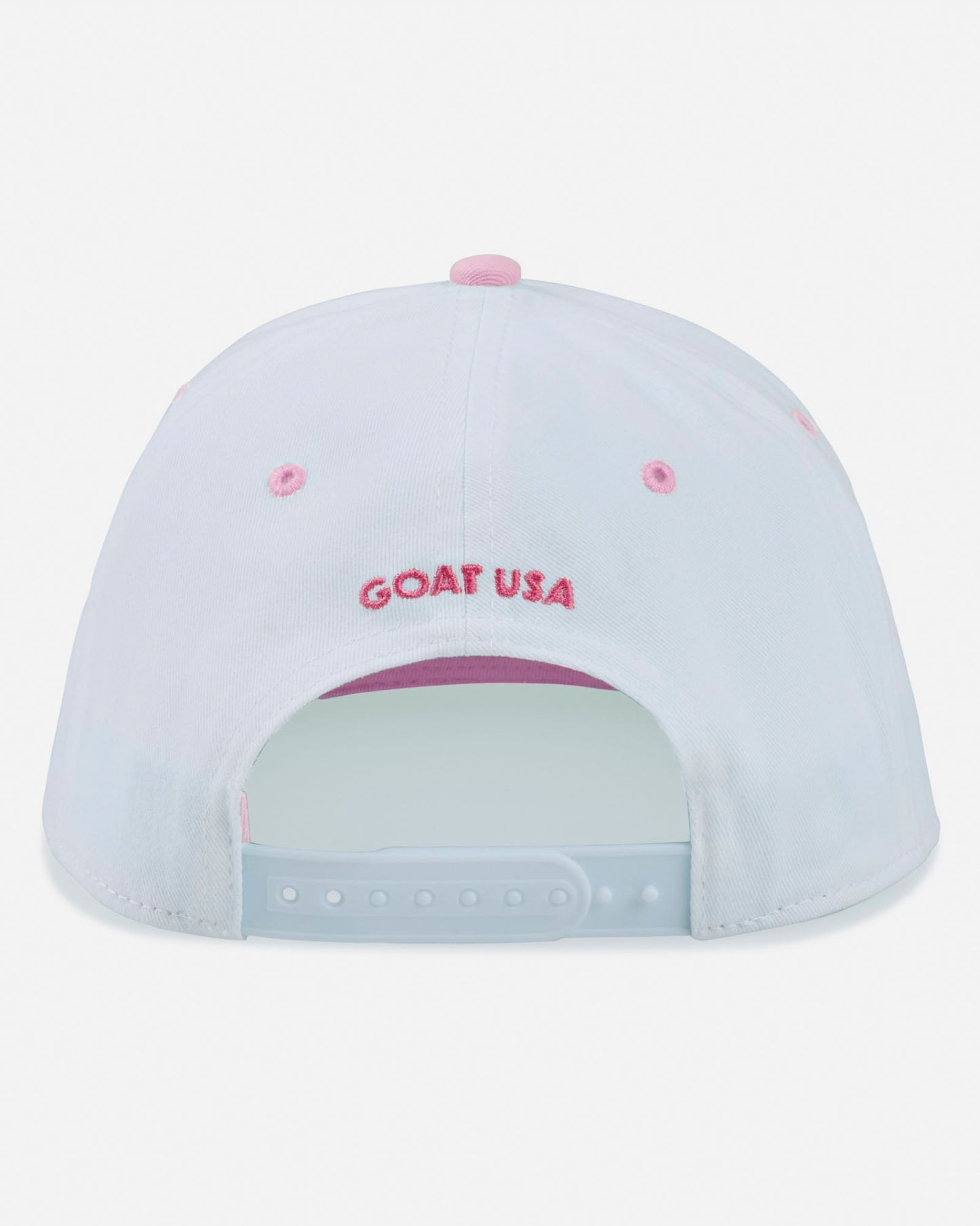 White cap with 'GOAT USA' text on a white background