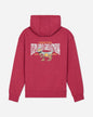 Red hoodie with a graphic design on the back against a light gray background#color_cardinal