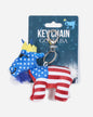 Keychain with American flag design on a blue card