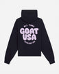 Back of black hoodie with 'ALL TIME GOAT USA ESTABLISHED 2016' text#color_black
