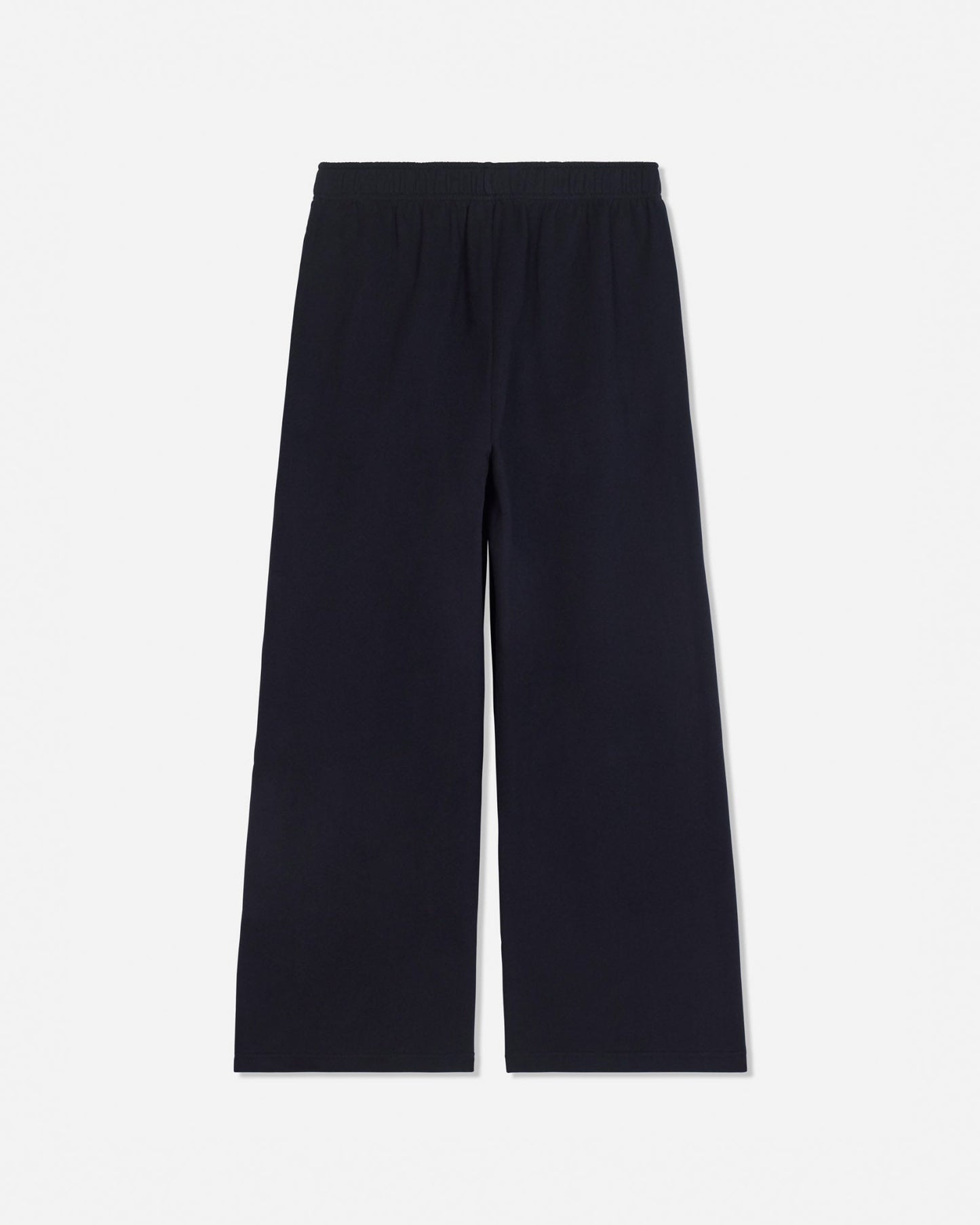 A pair of dark navy wide-leg pants with an elastic waistband, shown flat against a light gray background.#color_black