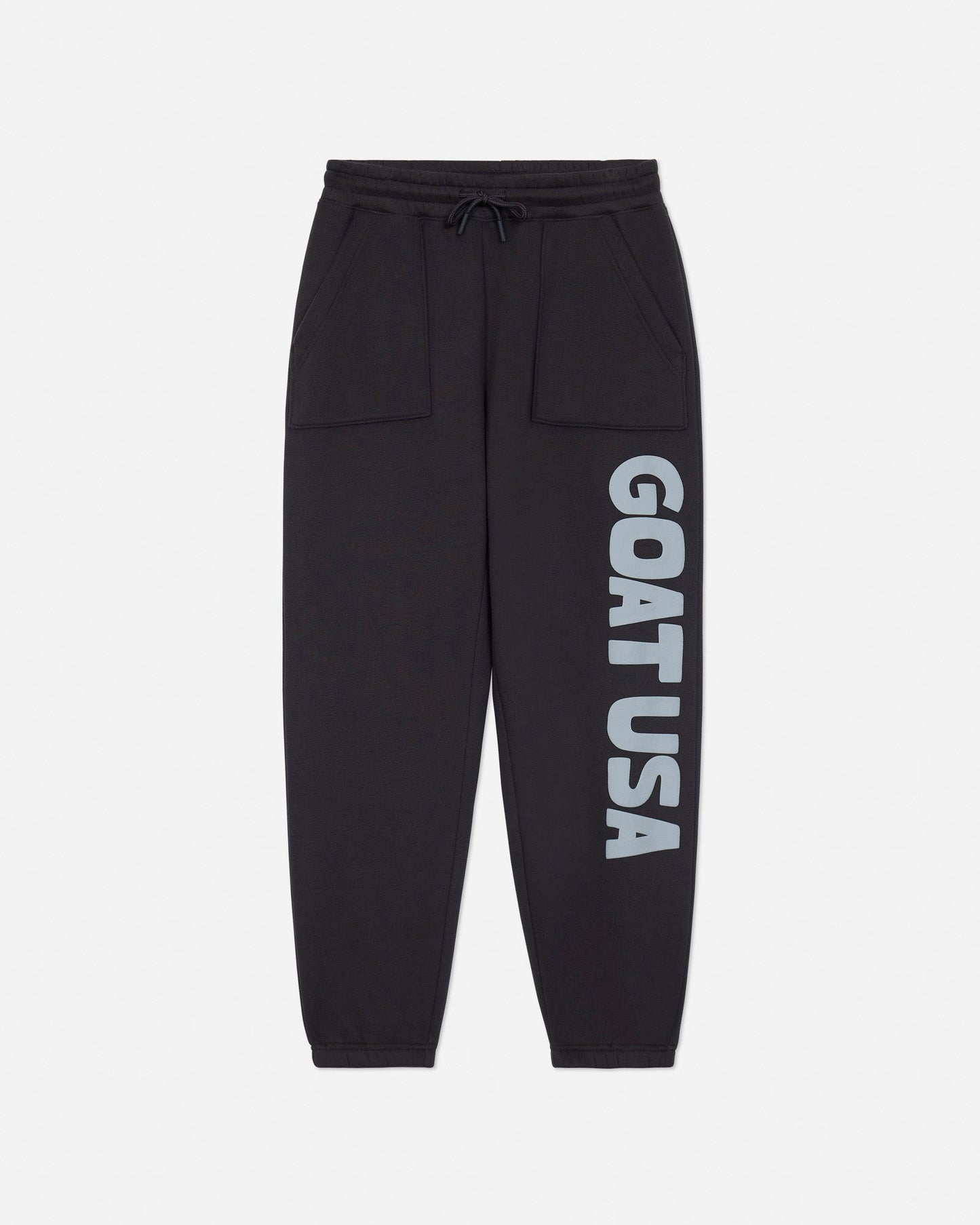 Dark gray sweatpants with 'GOAT USA' text on a light gray background#color_dark-gray