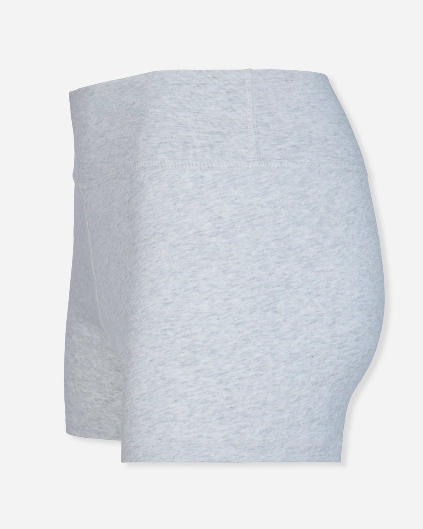 Angled view of pale gray heather biker shorts#color_pale-gray-heather