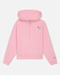 Pink half-zip hooded sweatshirt on a light gray background#color_pink