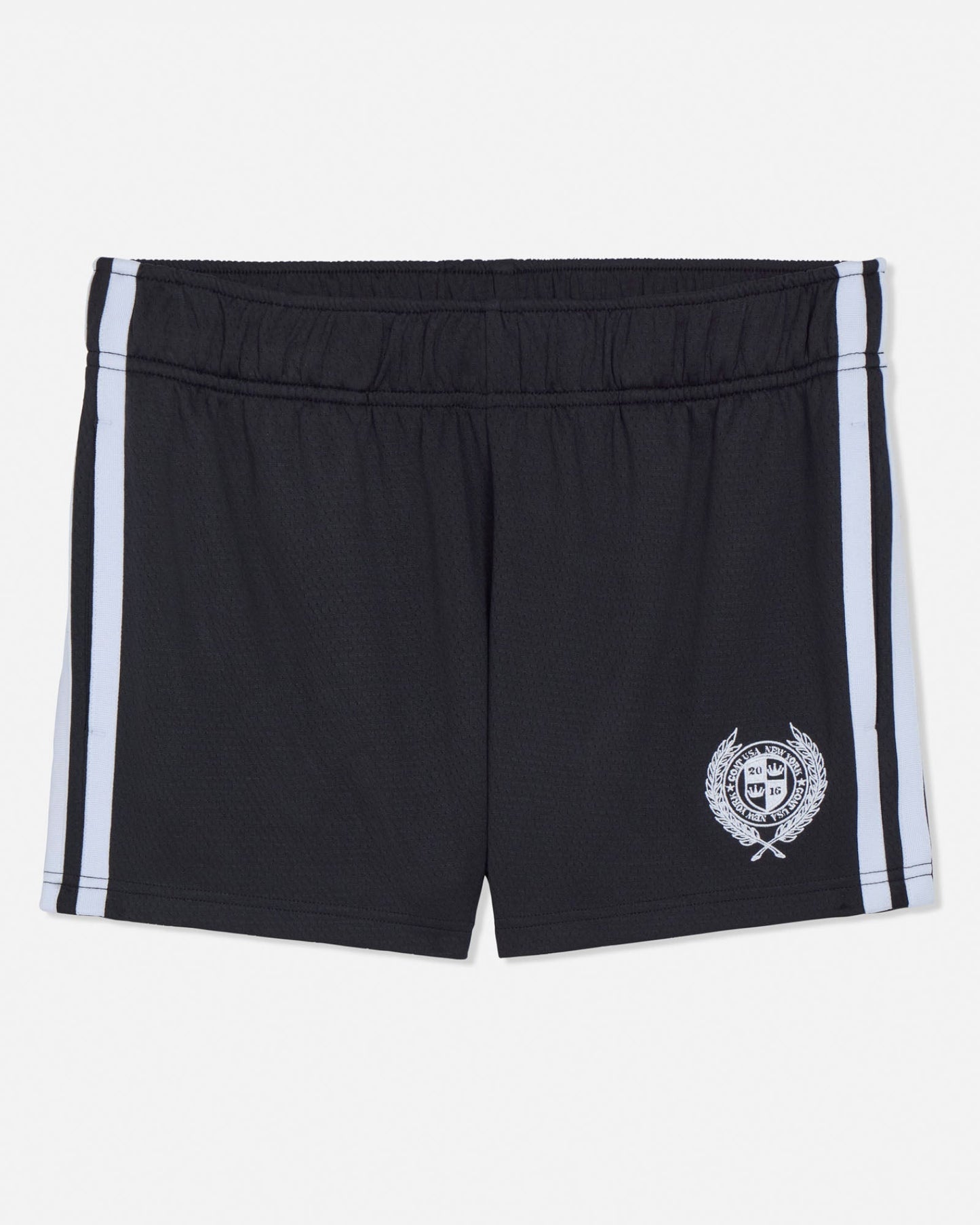 Black shorts with white stripes on a white background#color_black