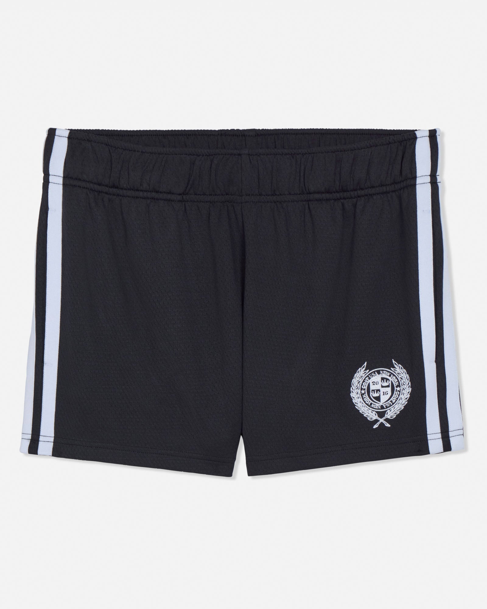 Black shorts with white stripes on a white background#color_black