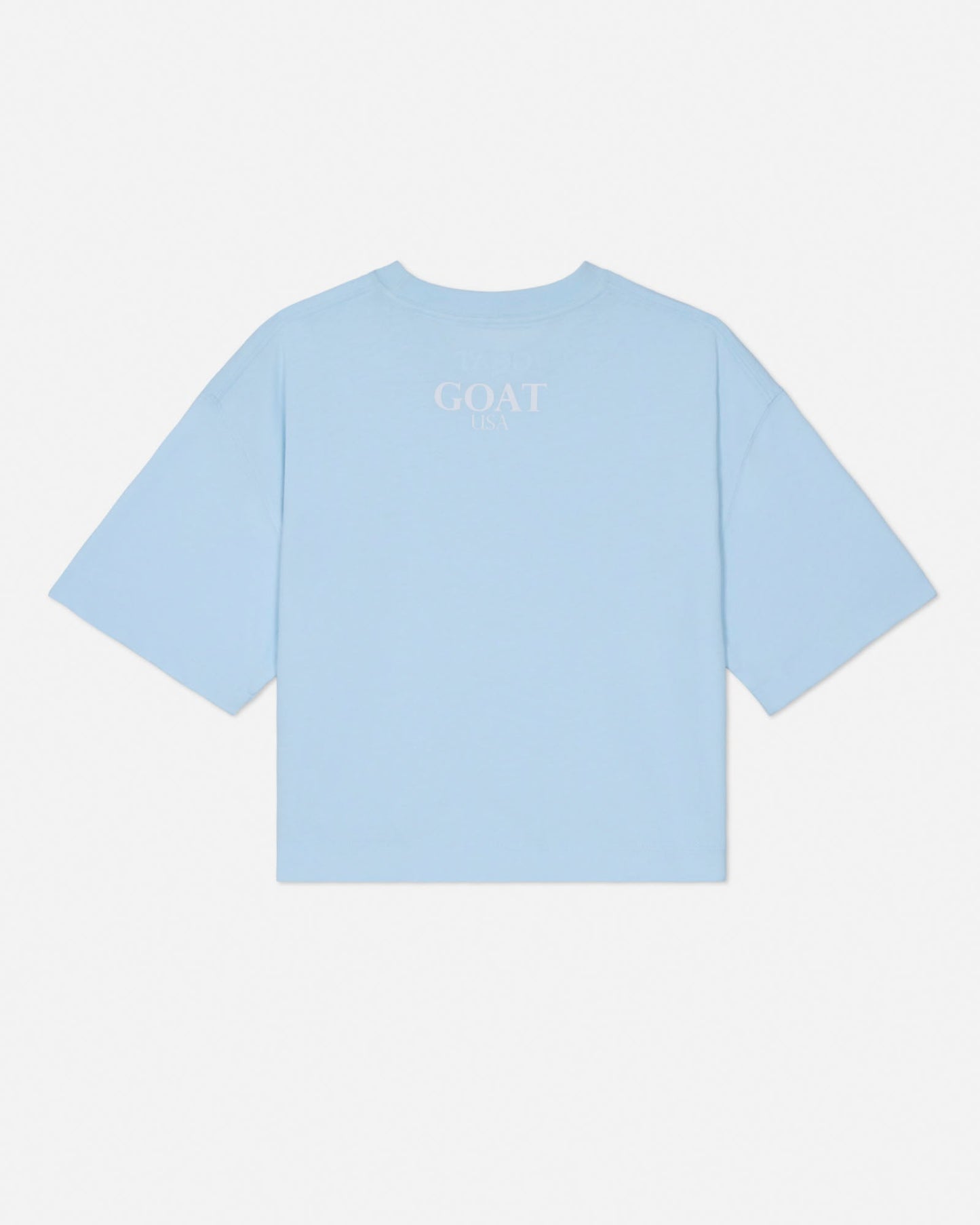 Light blue t-shirt with 'GOAT' text on a white background#color_delicate-blue