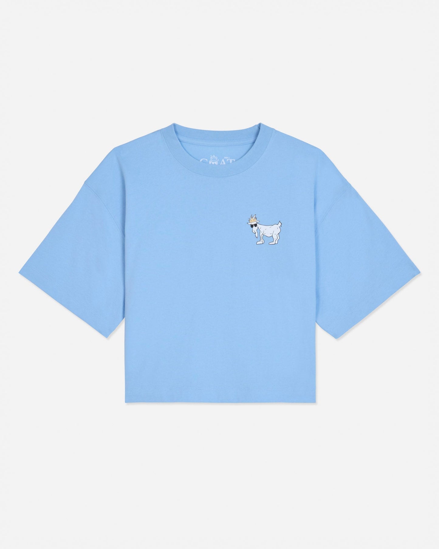 Carolina blue oversized crop top with white goat design#color_carolina-blue