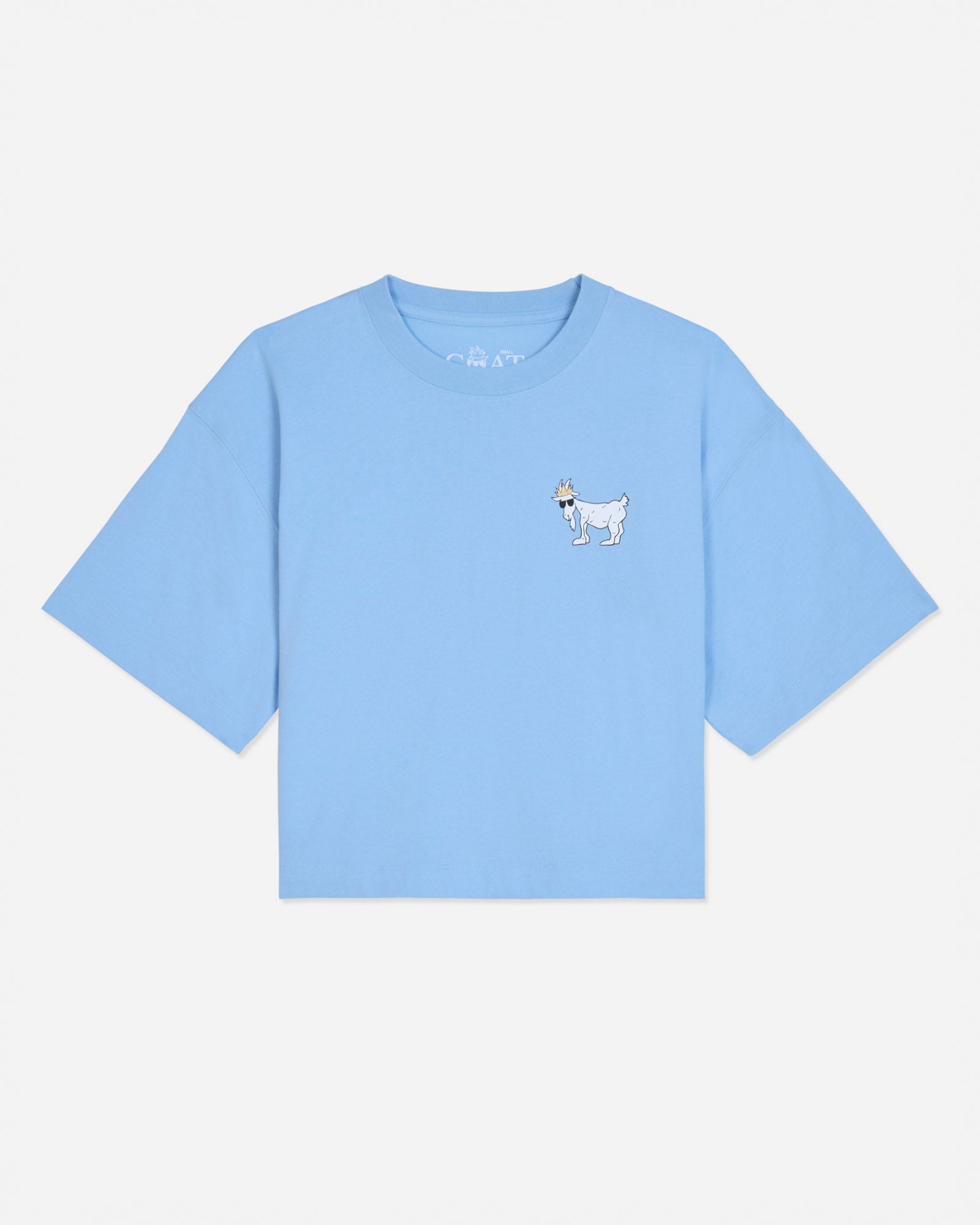 Carolina blue oversized crop top with white goat design#color_carolina-blue