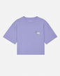 Purple t-shirt with a small white graphic on a light gray background#color_periwinkle