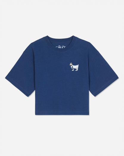 Blue oversized crop top with white goat design#color_moonlite-ocean