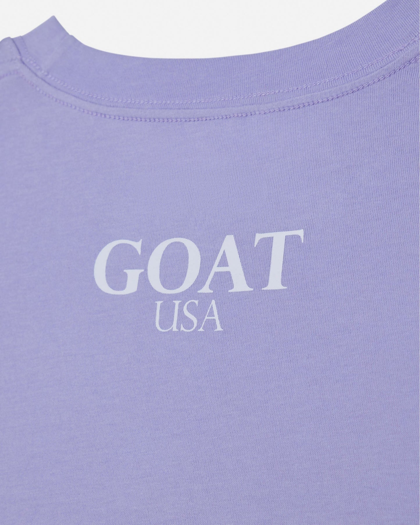 Purple shirt with 'GOAT USA' text on a plain background#color_periwinkle