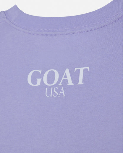 Purple shirt with 'GOAT USA' text on a plain background#color_periwinkle