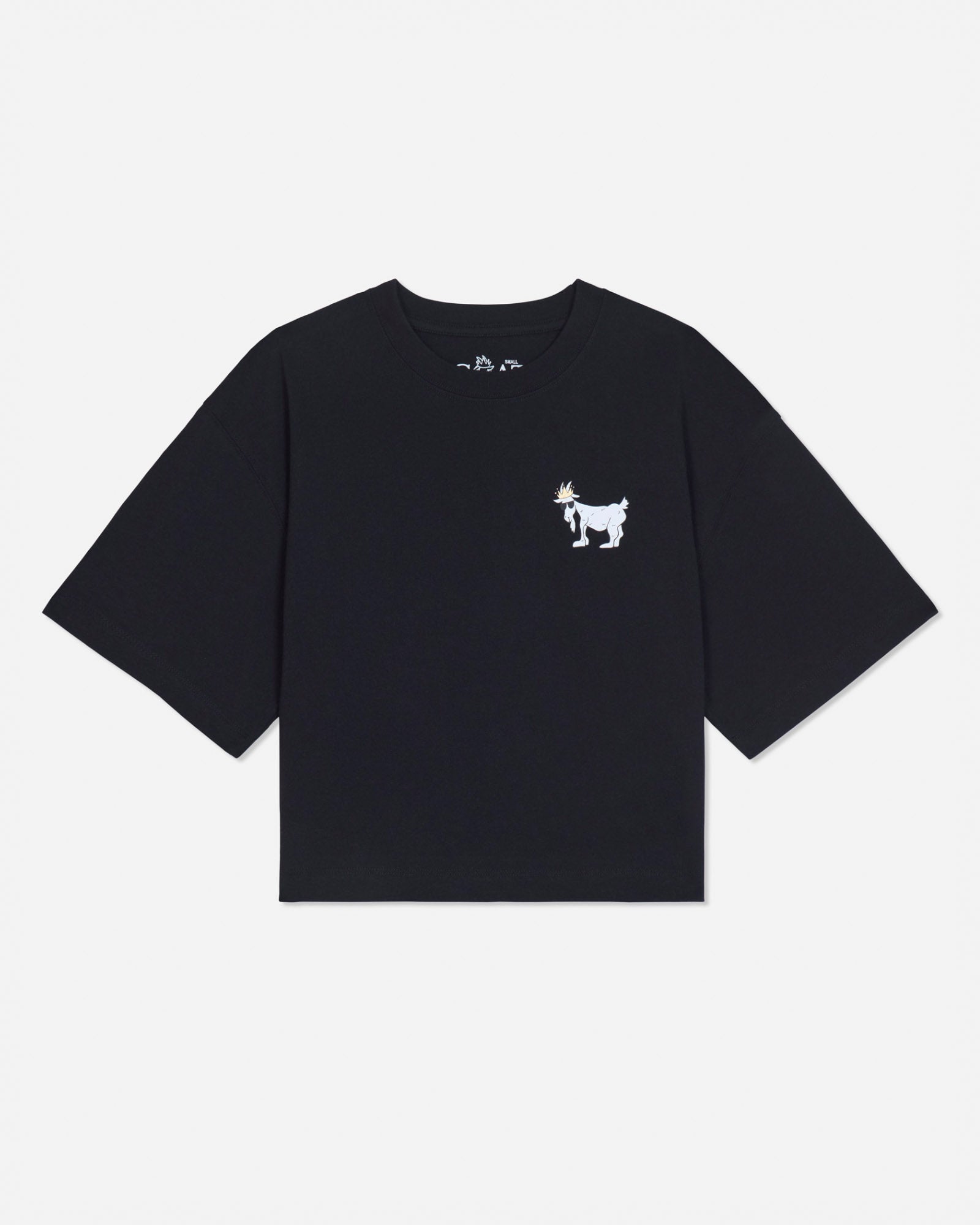 Black oversized crop top with white goat design#color_black