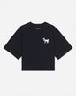 Black oversized crop top with white goat design#color_black