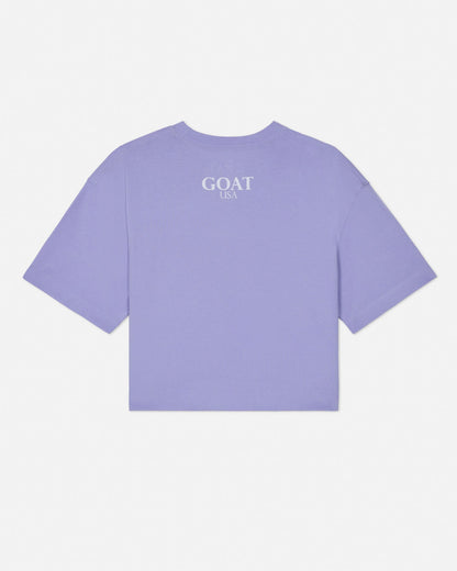 Purple t-shirt with 'GOAT USA' text on a white background#color_periwinkle
