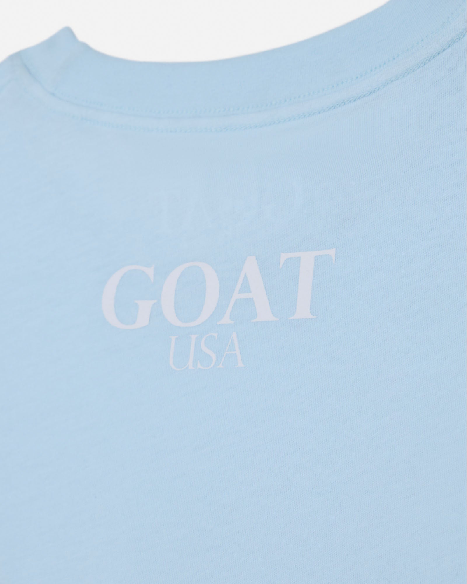 Light blue shirt with 'GOAT USA' text on a white background#color_delicate-blue