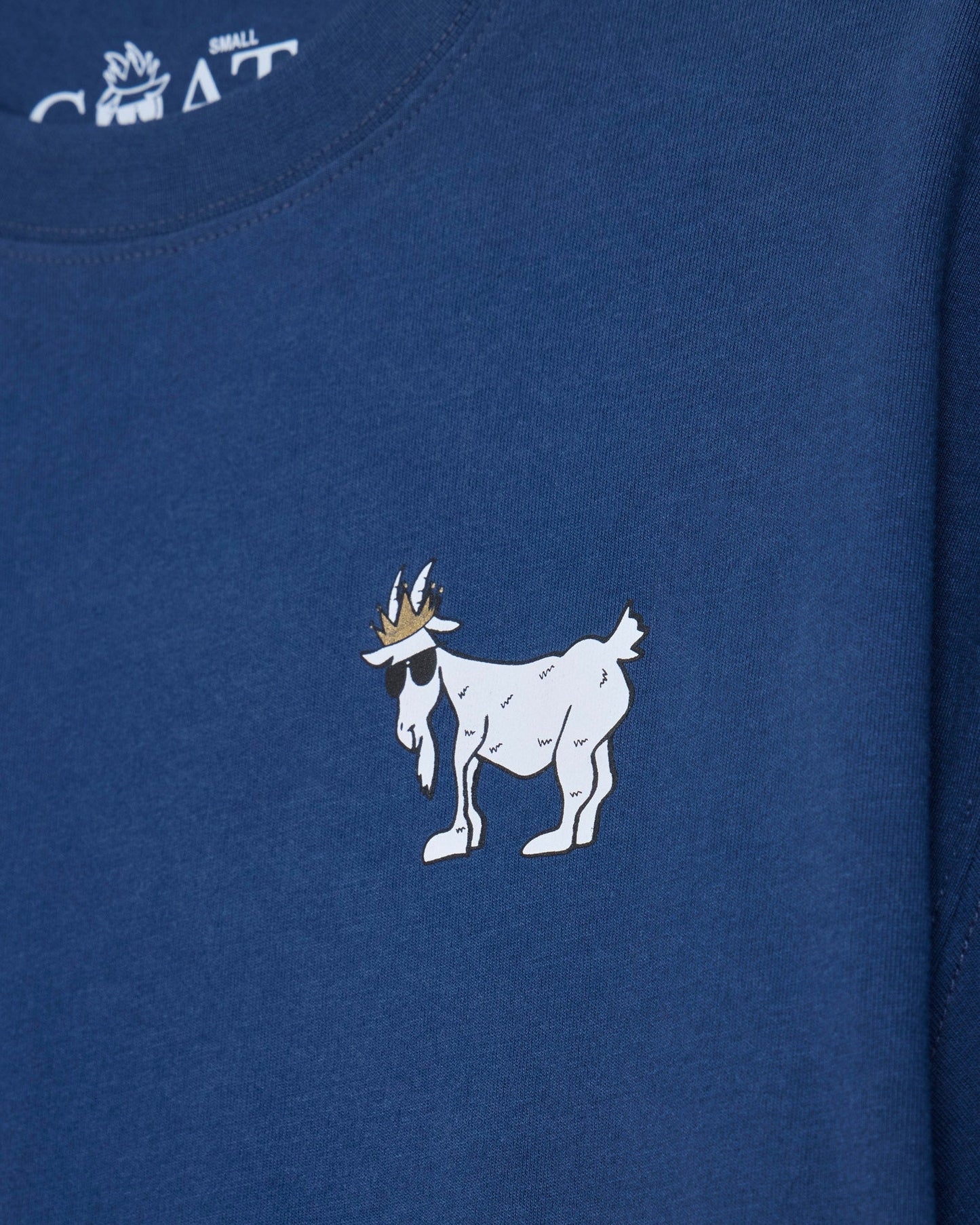 Close-up of blue oversized crop top with white goat design#color_moonlite-ocean