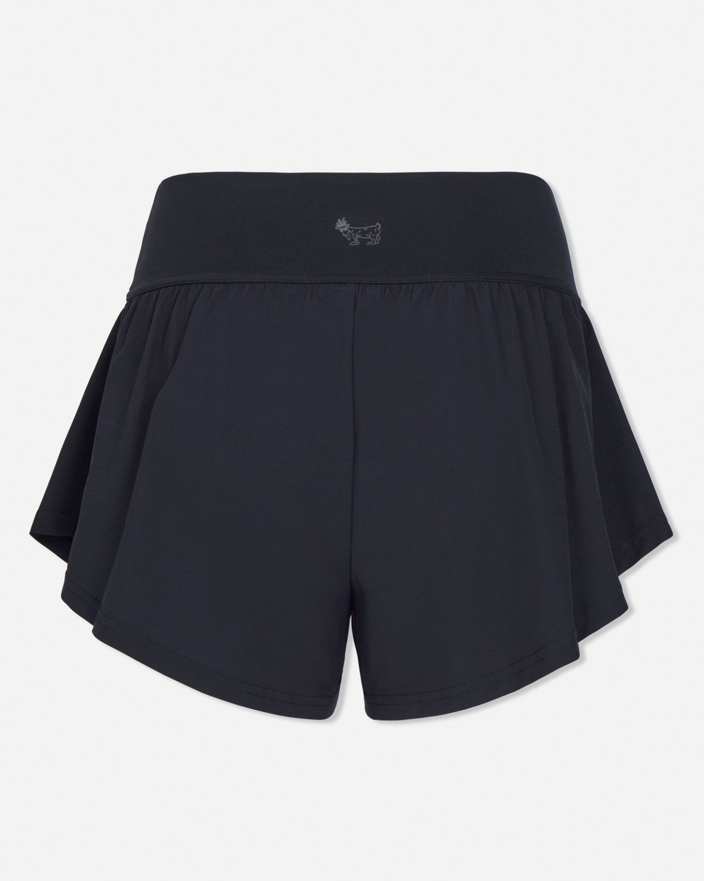 Black shorts with a brand logo on a light gray background#color_black