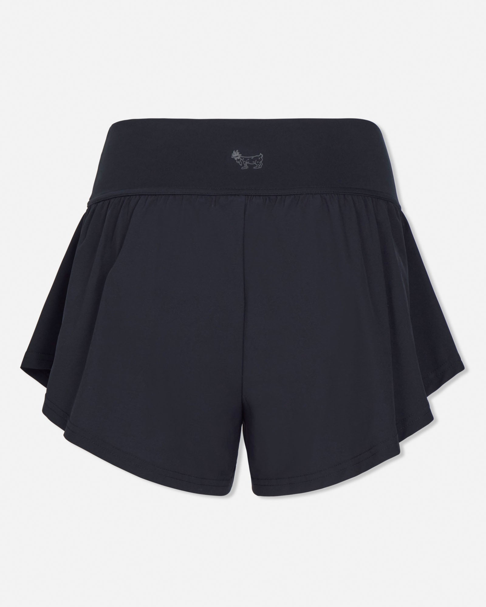 Black shorts with a brand logo on a light gray background#color_black